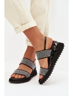 Kožené semišové sandály s ozdobou D&A model 22028024 černé - S.Barski