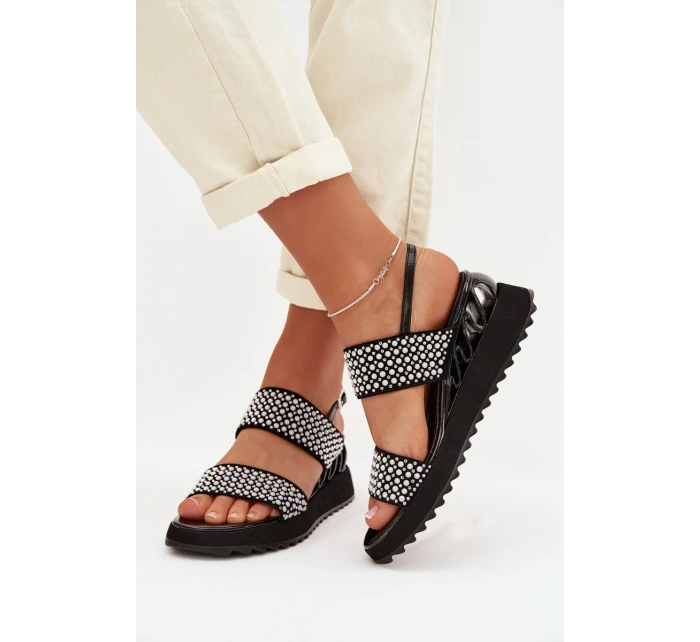 Kožené semišové sandály s ozdobou D&A model 22028024 černé - S.Barski