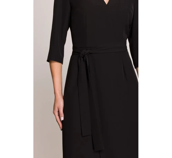 S396 Šaty se zavinovacími detaily ve střední délce - černé