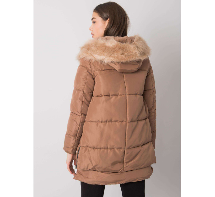 Dámská velbloudí zimní bunda s kapucí