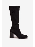 Dámské kozačky na masivním sloupkovém podpatku Traven – černé