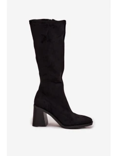 Dámské kozačky na masivním sloupkovém podpatku Traven – černé