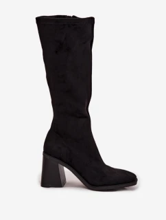 Dámské kozačky na masivním sloupkovém podpatku Traven – černé