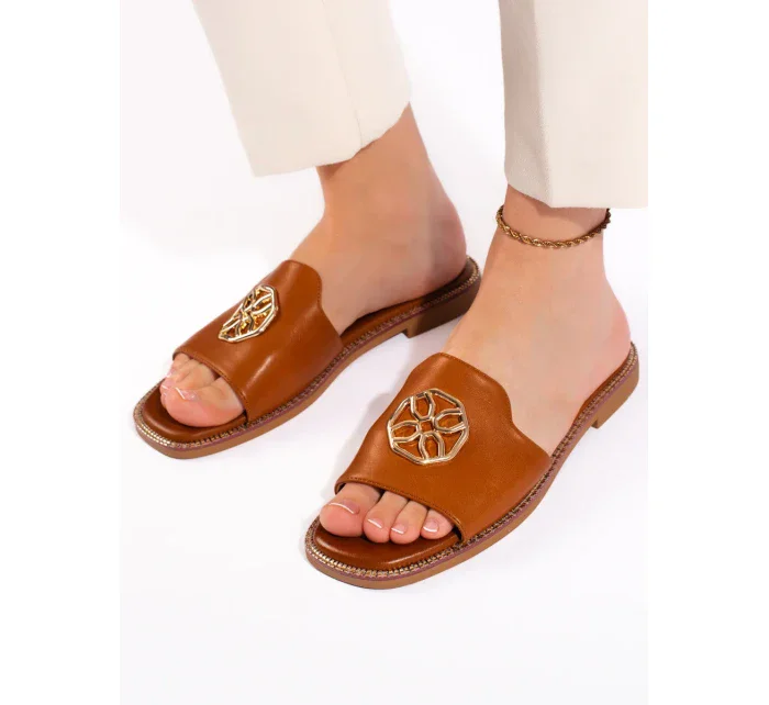 Originální dámské nazouváky hnědé bez podpatku Originální dámské nazouváky hnědé bez podpatku