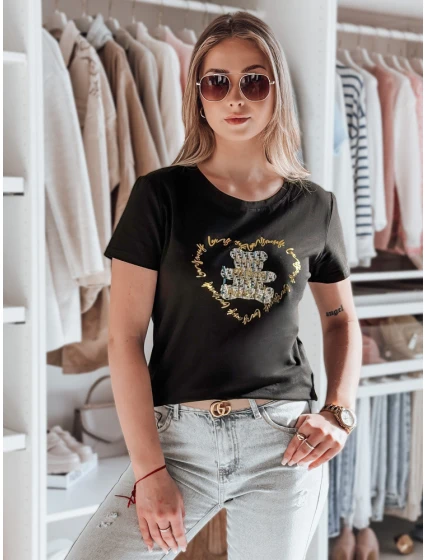 TEDDYCAP dámské tričko s medvídkem černé FashionStreet RY2746 TEDDYCAP dámské tričko s medvídkem černé FashionStreet RY2746