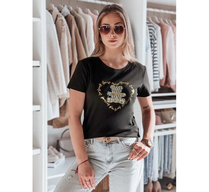 TEDDYCAP dámské tričko s medvídkem černé FashionStreet RY2746 TEDDYCAP dámské tričko s medvídkem černé FashionStreet RY2746
