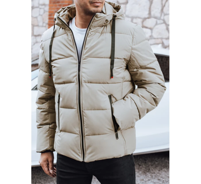 Pánská prošívaná zimní bunda s kapucí ve světle béžové barvě FashionStreet TX5063 Pánská prošívaná zimní bunda s kapucí ve světle béžové barvě FashionStreet TX5063