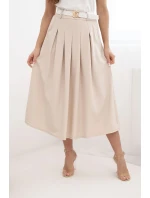 Dámská viskózová sukně s páskem a záhyby tmavě béžová