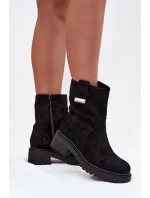 Zateplené dámské kotníkové boty na nízkém podpatku černé model 21708214 - Boto