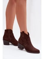 Dámské perforované kotníkové boty boty na podpatku  Čokoládové model 22007407 - S.Barski