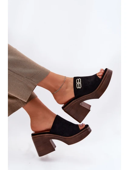 Dámské pantofle / sandály na platforma podpatku 17400 Černá s hnědou - Vinceza
