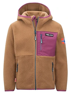 Trollkids Dětská bunda Aurlandsfjord fleecová bunda s kapucí bez zipu hnědá (466-823)