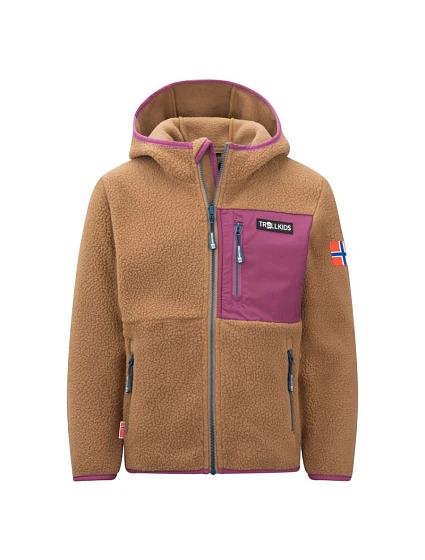 Trollkids Dětská bunda Aurlandsfjord Fleecová bunda s kapucí bez zipu hnědá (466-823)