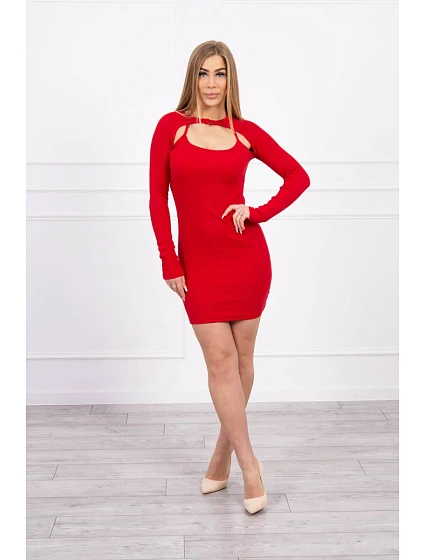 Červené pruhované šaty s model 18748545 střihem - K-Fashion