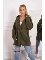 Zateplená bunda s vázáním v pase khaki barvy Zateplená bunda s vázáním v pase khaki barvy