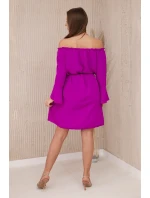 Šaty zavázané v pase se stahovací šňůrkou tmavě fialová