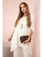 Sada halenky + kalhot s přívěskem světle béžová Sada halenky + kalhot s přívěskem světle béžová