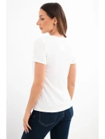 Dámská viskózová žebrovaná halenka s ozdobným výstřihem u model 22025270 bílá - K-Fashion