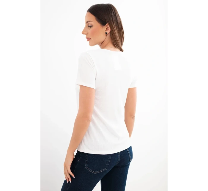 Dámská viskózová žebrovaná halenka s ozdobným výstřihem u model 22025270 bílá - K-Fashion