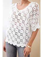 Dámský letní krajkový svetr s knoflíky a dlouhým rukávem černý