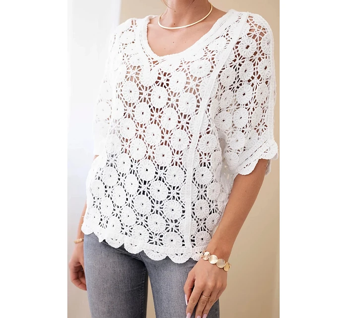 Dámský letní krajkový svetr s knoflíky a dlouhým rukávem černý