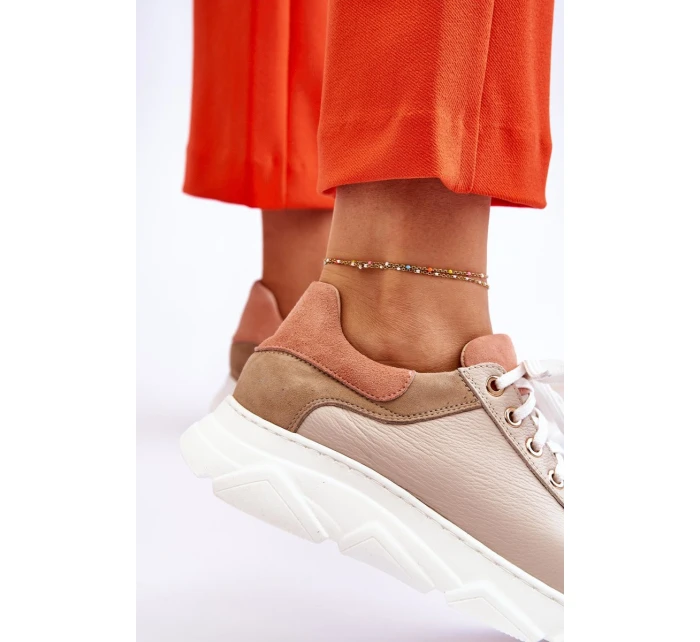 Pohodlné kožené tenisky na platformě Béžove model 21613251 - Boto Pohodlné kožené tenisky na platformě Béžove model 21613251 - Boto