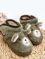 Dětské vyhřívané pantofle se zeleným medvídkem Eberra