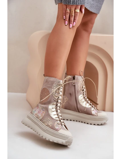 Kožené Semišové Boty Na Platformě Zateplené Maciejka 06565-04 Béžové