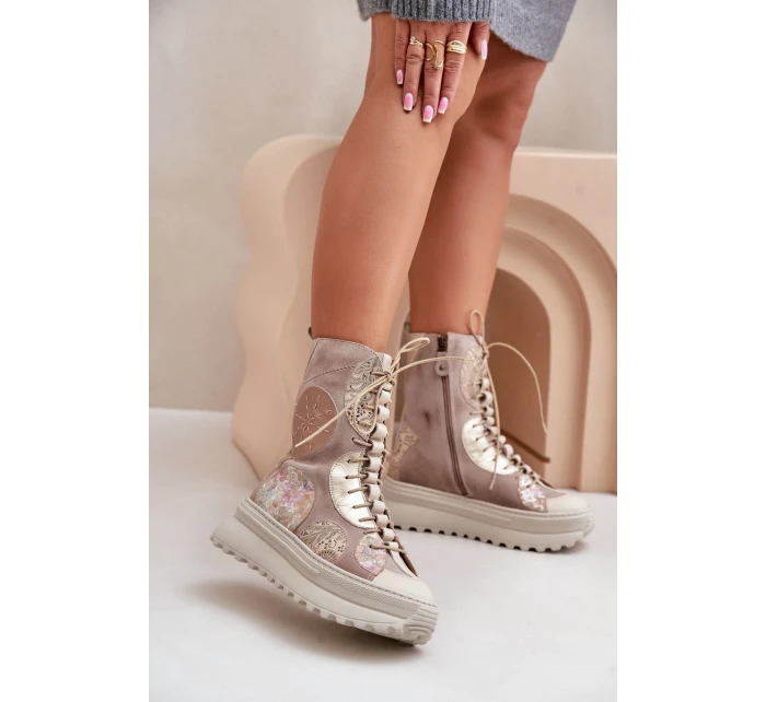 Kožené Semišové Boty Na Platformě Zateplené Maciejka 06565-04 Béžové