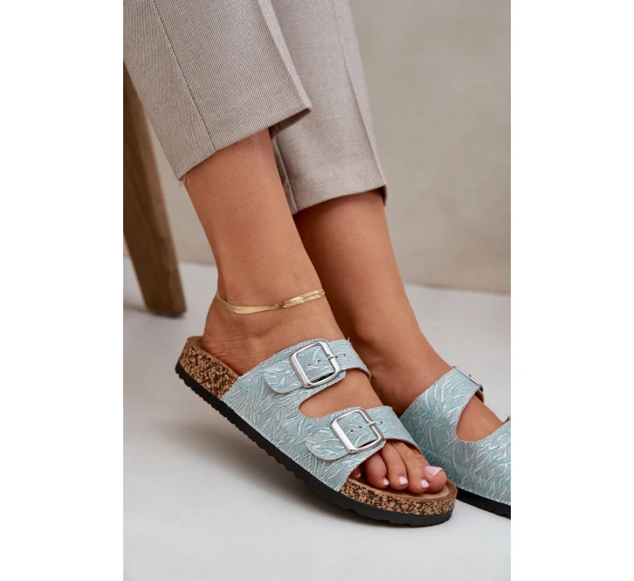 pantofle na korkové podrážce s přezkami mátové model 21685406 - Boto pantofle na korkové podrážce s přezkami mátové model 21685406 - Boto