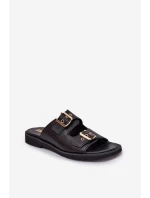 Kožené Ploché Pantofle S Přezkami Zazoo 3020 Černé