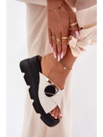 Elegantní Dámské Kožené Pantofle Na Klínu S Ozdobou Béžové model 21693610 - Artiker