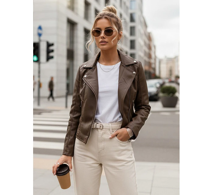 Dámská hnědá koženková bunda TY5541 - FashionStreet Dámská hnědá koženková bunda TY5541 - FashionStreet