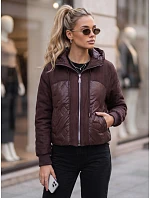 Dámská prošívaná přechodová bunda s kapucí, bordová, FashionStreet TY6094 Dámská prošívaná přechodová bunda s kapucí, bordová, FashionStreet TY6094
