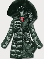 Dámská zimní bunda slim fit tmavě zelená (2M-032)