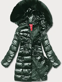 Dámská zimní bunda slim fit tmavě zelená (2M-032)