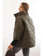 Dámská prošívaná bunda s krátkým střihem a stojáčkem khaki