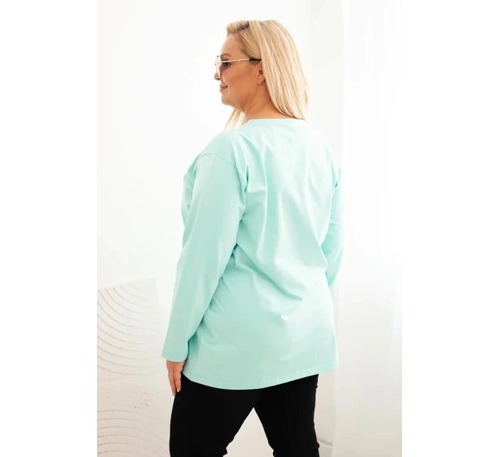 Dámská blůza Plus Size s výstřihem do V a dlouhým rukávem mátová Dámská blůza Plus Size s výstřihem do V a dlouhým rukávem mátová