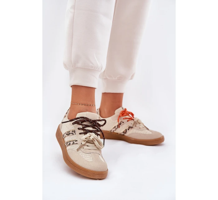 Dámské Tenisky S Dvojitým Šněrováním Leopardí Béžové Ollabes