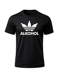Pánské bavlněné tričko s potiskem - ALKOHOL - černé  