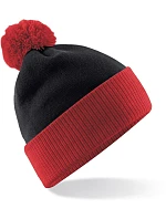 Beechfield B 451 2-barevná pletená čepice s bambulí 53.0451 black/bright red Beechfield B 451 2-barevná pletená čepice s bambulí 53.0451 black/bright red