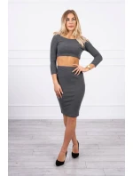 Souprava halenky a sukně v grafitové barvě