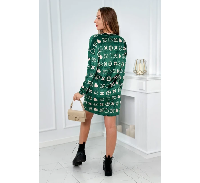 Sametové šaty s ozdobným vzorem zelená + béžová Sametové šaty s ozdobným vzorem zelená + béžová