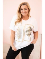 Dámská bavlněná halenka Plus Size s kamínky bílá + khaki