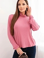 Dámská viskózová halenka s rolákem a dlouhým rukávem tmavě růžová