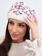 Dámská zimní čepice s barevnými vzory a silným nápletem K353 ecru+czerwony