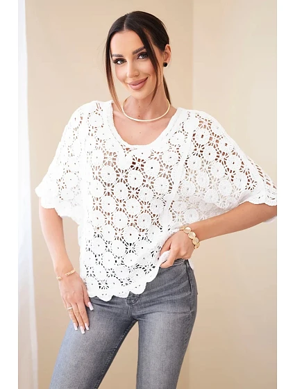 Dámský letní krajkový svetr s knoflíky a dlouhým rukávem černý