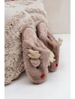 Vánoční Pantofle S Motivem Sobíka Kožešinové Tmavě Béžové Asielle Vánoční Pantofle S Motivem Sobíka Kožešinové Tmavě Béžové Asielle