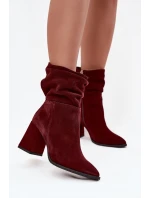 Kotníkové boty z přírodního semiše s na podpatku s mašlí bordó model 21718464 - Zazoo Kotníkové boty z přírodního semiše s na podpatku s mašlí bordó model 21718464 - Zazoo