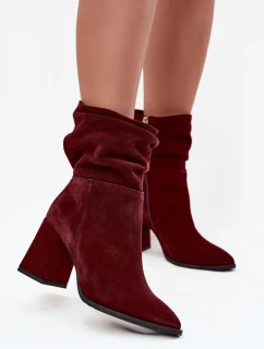 Kotníkové boty z přírodního semiše s vyhříváním na podpatku s mašlí Zazoo 4216 bordó